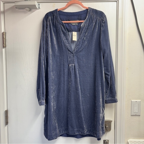 NWT Anthropologie Melody Crushed Velvet Blue Long Sleeve Tunic Mini Dress - Picture 9 of 10